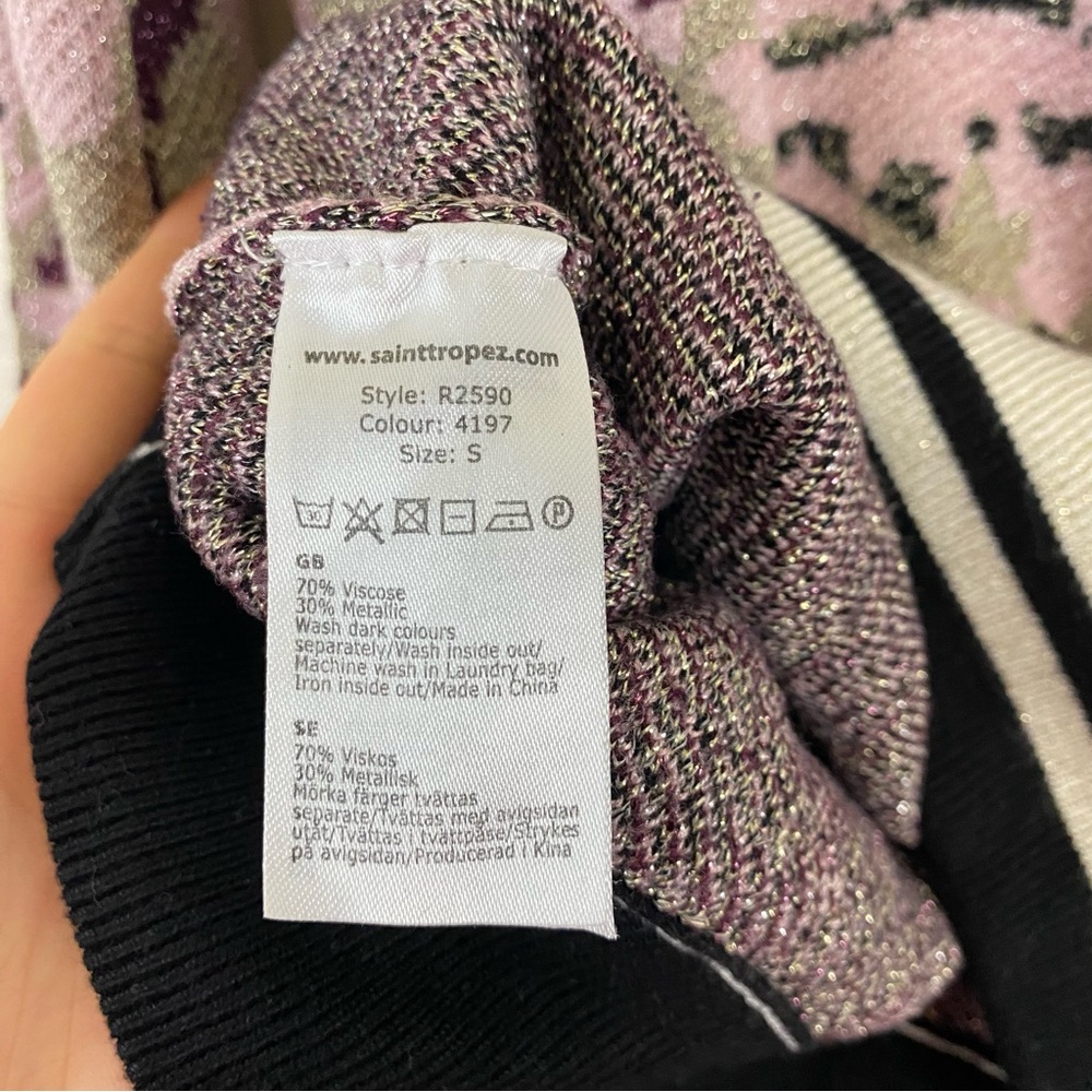 Saint Tropez Size Small Pink & Black Metallic Camouflage Mock Neck Rib Sweater - Picture 5 of 5